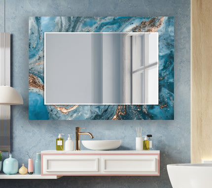 Abstract Tempered Glass Wall Mirror