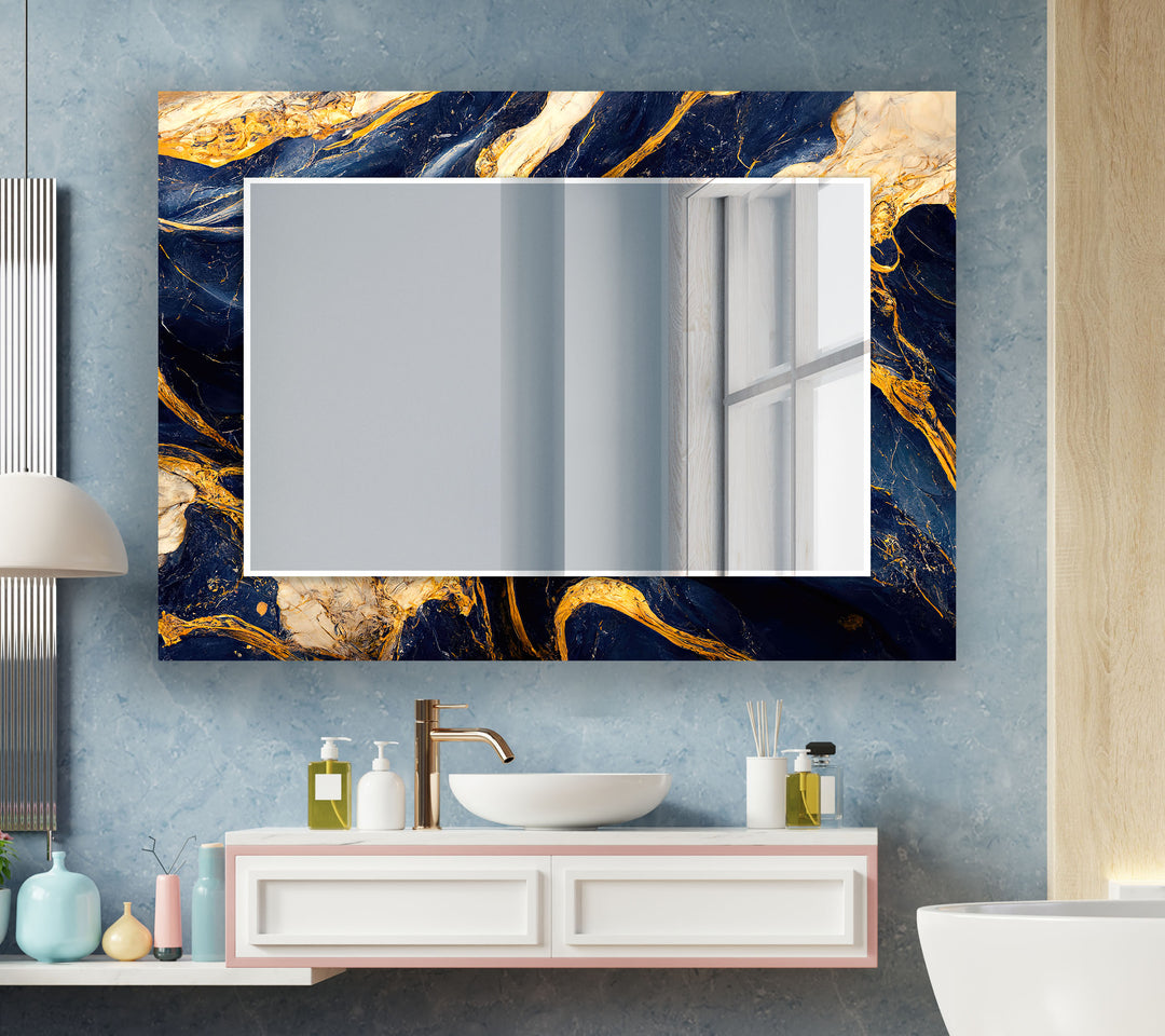 Dark Blue Golden Details Wall Mirrors big wall mirror
