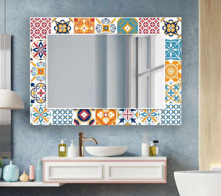 Mosaic White & Orange Round Wall Mirror full body mirror
