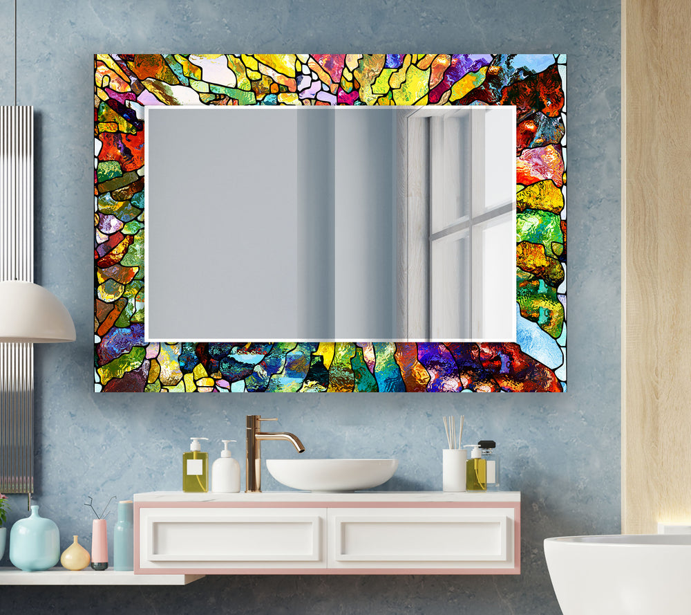 Stained Colorful Stones Wall Mirrors Gold Wall Mirror
