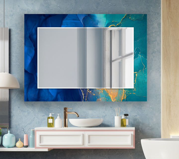 Green & Dark Blue Abstract Wall Mirrors wall mirror
