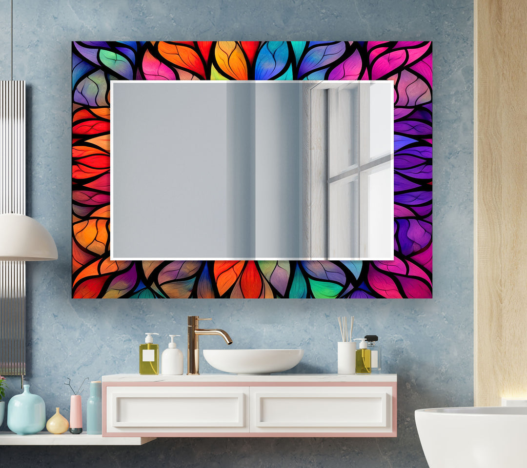 Stained Flower Wall Mirror Marble Wall Mirror
