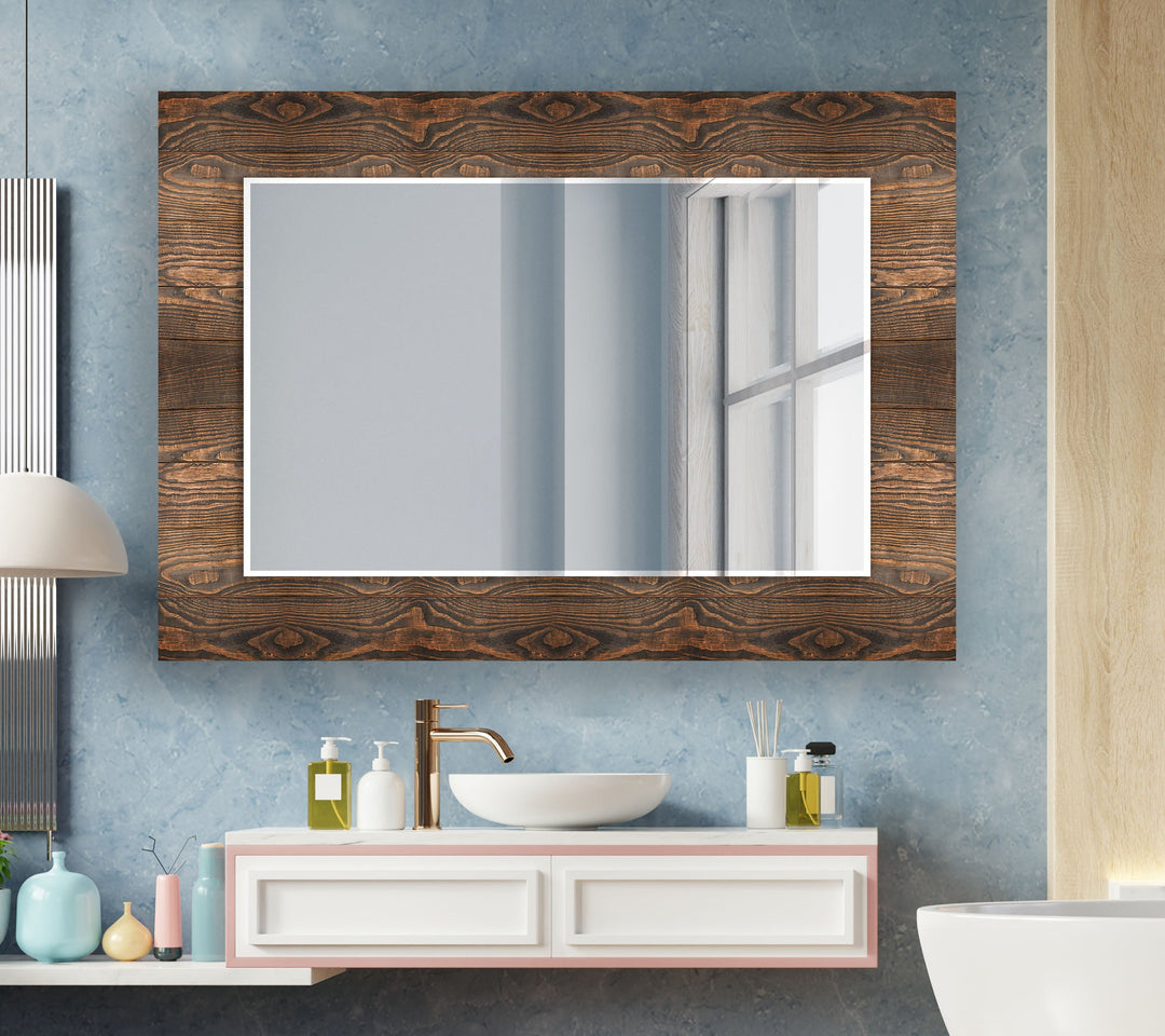 Dark Brown Wooden Design Wall Mirror mirror with frame
