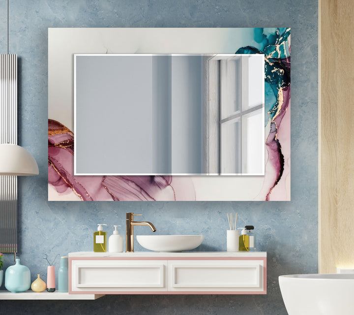 Pink Marble Design Wall Mirrors Wood Mirror
