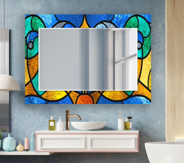 Stained Yellow & Blue Wall Mirror Bathroom Mirrors
