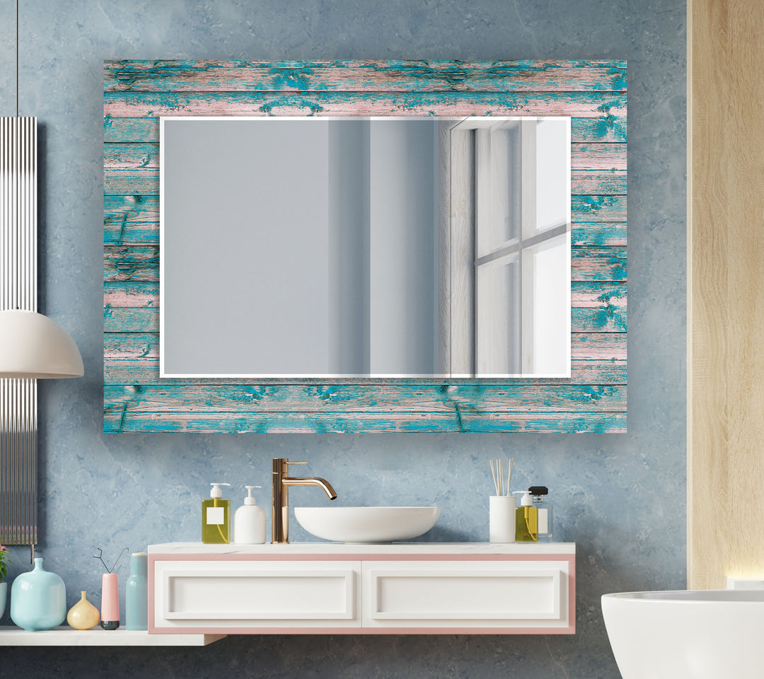 Blue Wooden Wall Mirror Red Mirror
