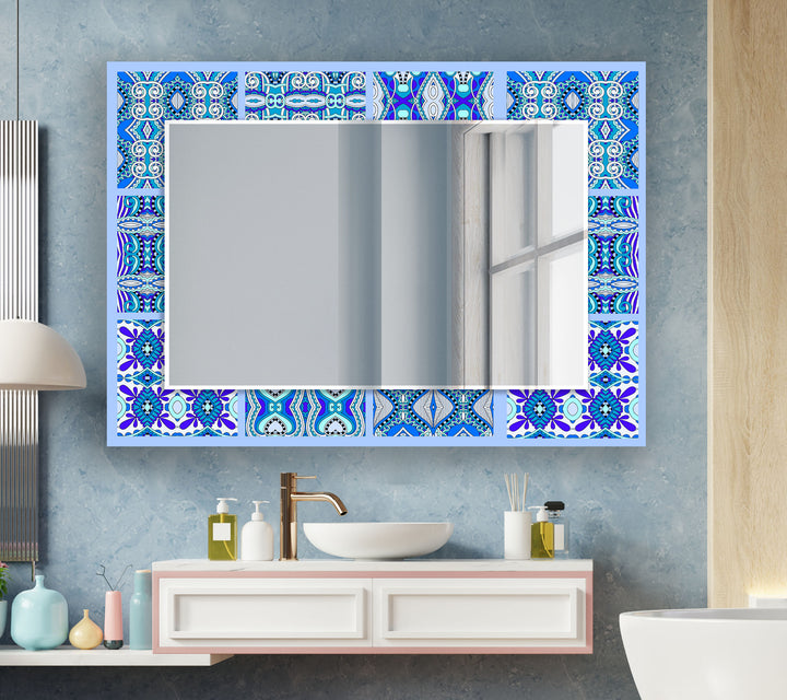 Ethnic Blue Mosaic Design Wall Mirror Green Mirror	
