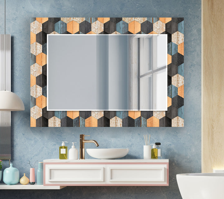 Wooden Black Orange Wall Mirror