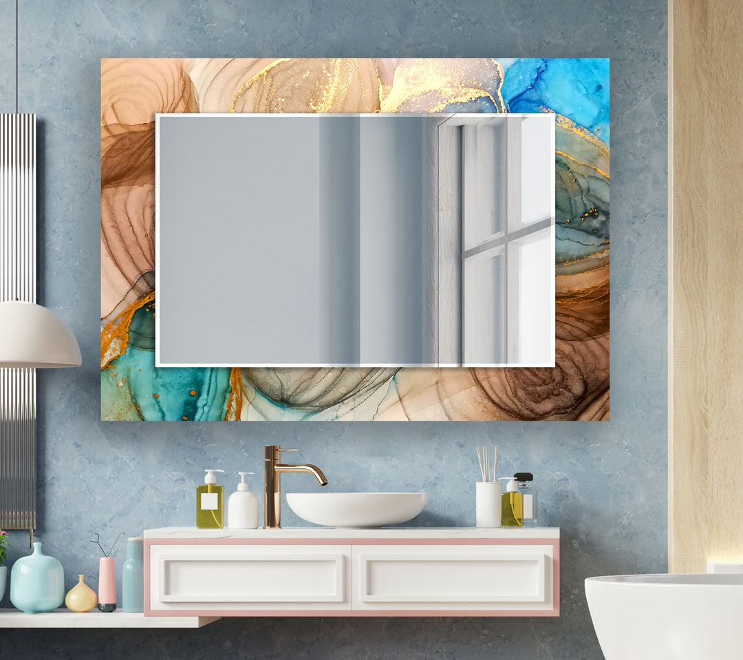 Wood Beige Abstract Wall Mirror white framed mirror
