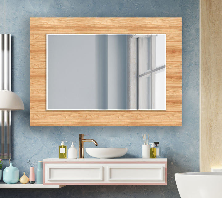 Light Brown Wood Pattern Wall Mirror Small Mirror
