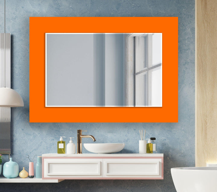 Orange Solid Color Wall Mirrors Entryway Wall Mirror
