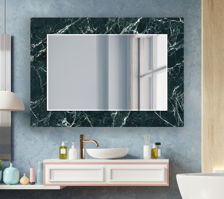 Green Marble with White Splashes Wall Mirror Round Mirror
