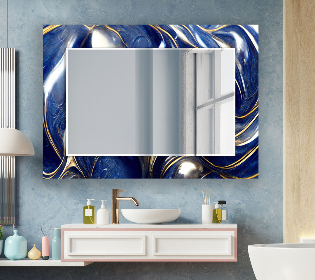 Dark Blue & Golden Wall Mirror Marble Mirror
