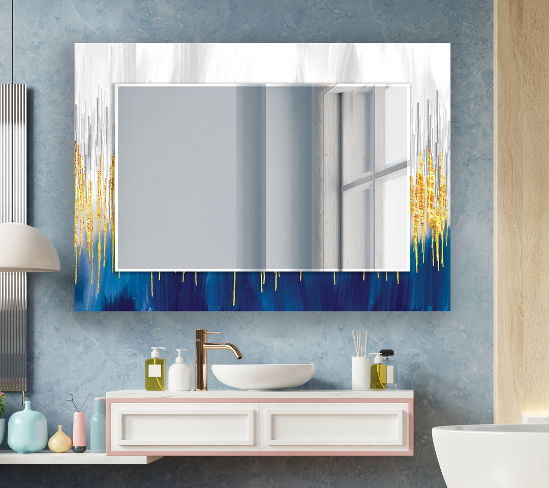 Marble White & Blue Golden Wall Mirror Long Mirror
