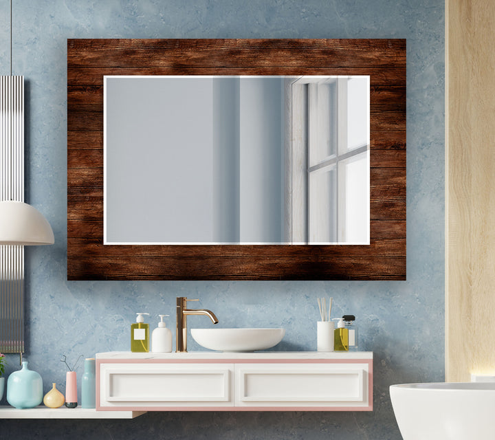 Dark Brown Wood Pattern Wall Mirror