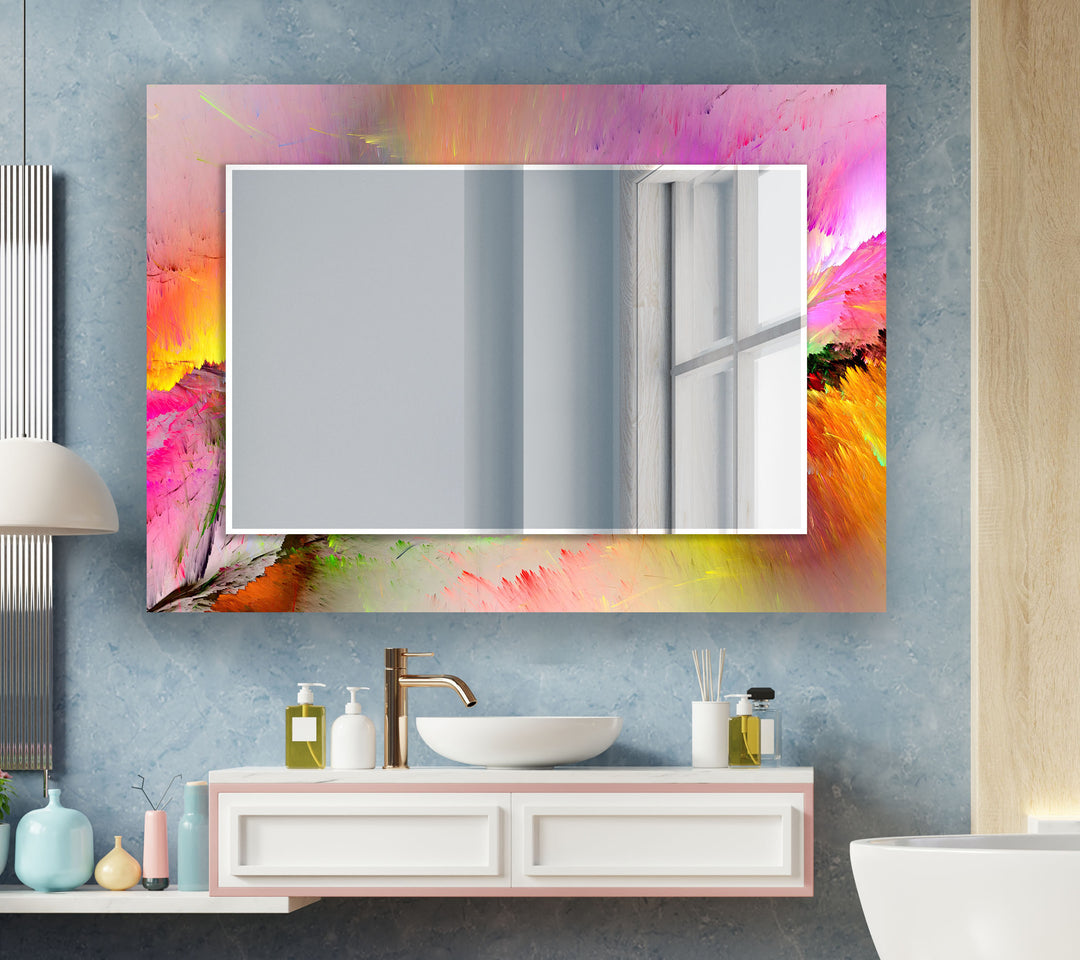 Pink Orange Abstract Wall Mirror Square Mirror
