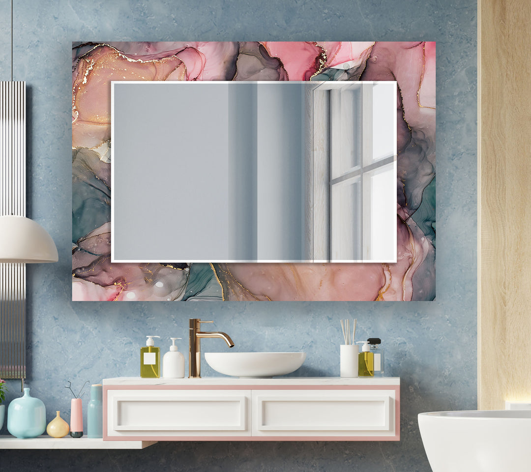 Abstract Pink Liquid Ink Wall Mirror Dining Room Mirror
