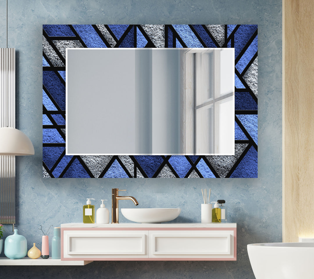 Blue Geometric Stained Wall Mirror Gold Wall Mirror
