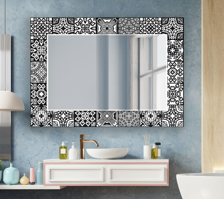 Black White Vintage Mosaic Wall Mirror decorative mirrors
