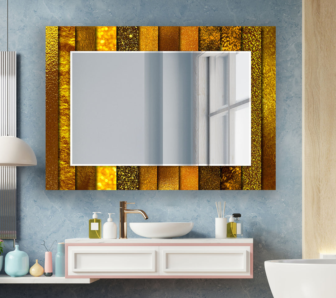 Orange with Golden Details Wall Mirrors Square Wall Mirror
