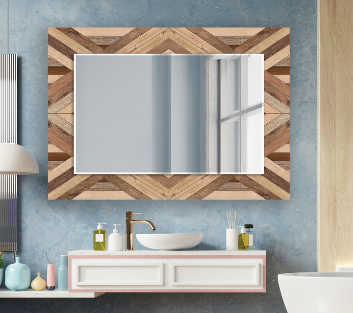 Wood Pattern Light Brown Wall Mirror Large Wall Mirror
