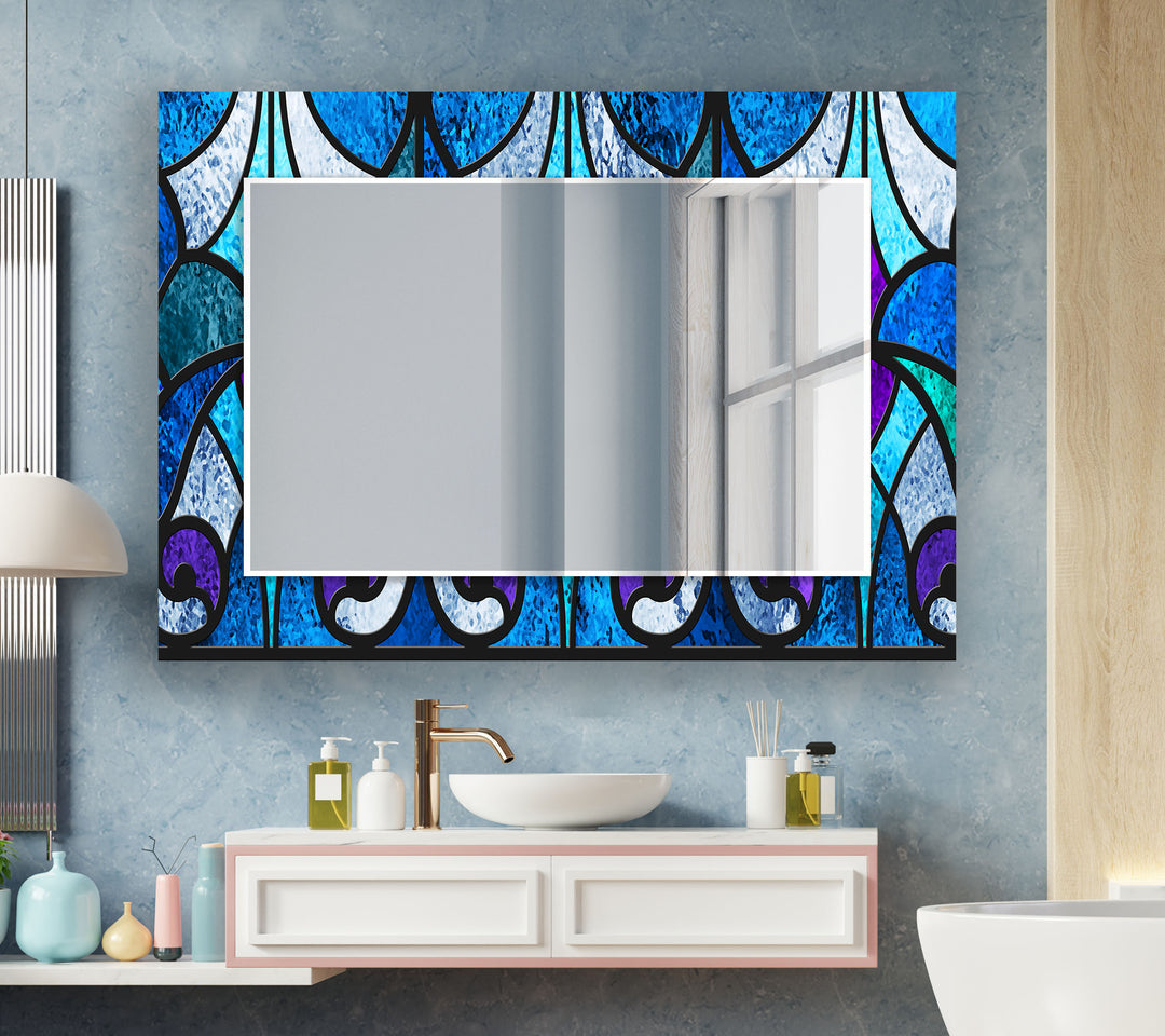 Geometric Blue Lines Wall Mirror Red Wall Mirror
