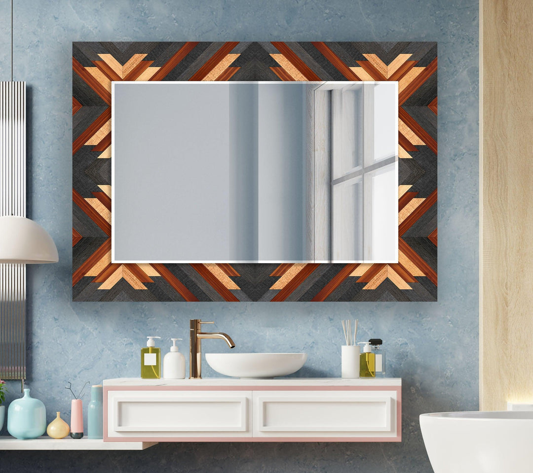 Wood Pattern Black Wall Mirror mirror art
