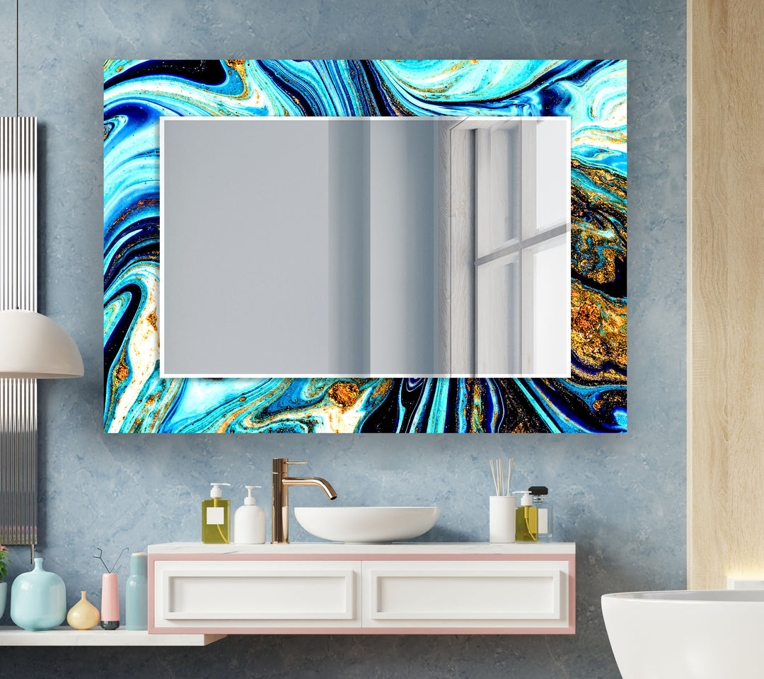 Dark Blue Marble Decorative Wall Mirror Modern Mirror
