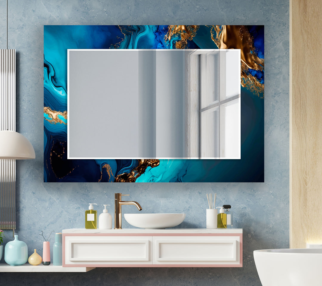 Blue and Gold Abstract Wall Mirror backlit mirror
