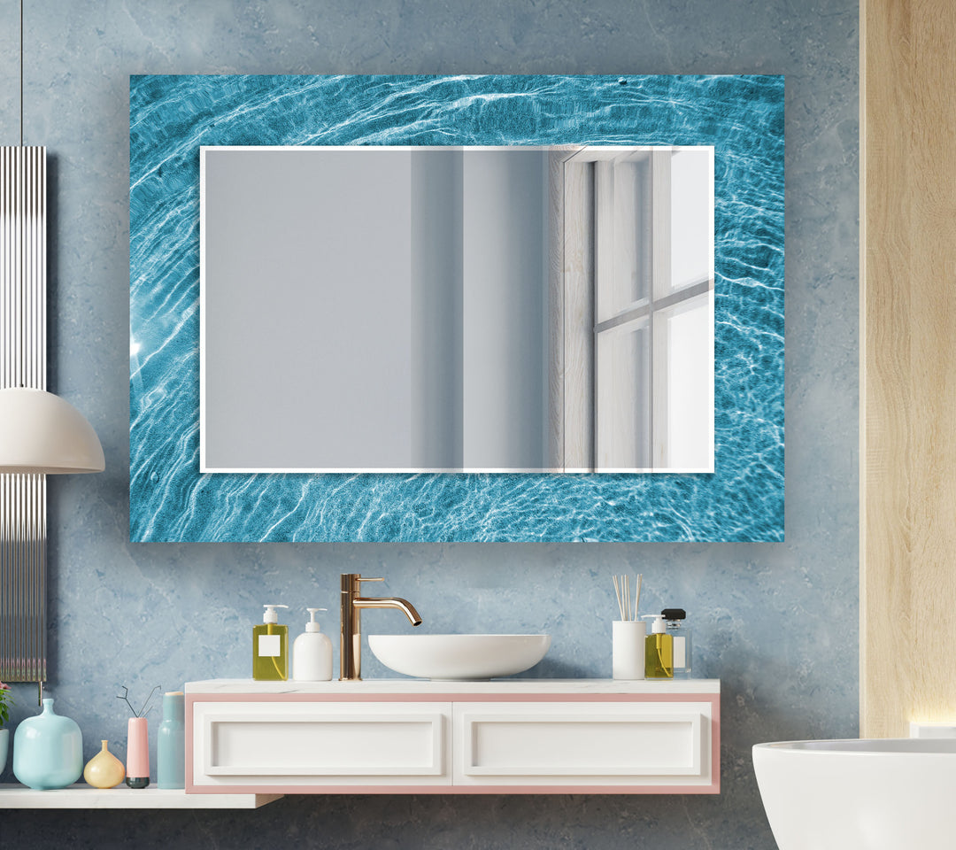 Blue Sea Waves Wall Mirrors white framed mirror
