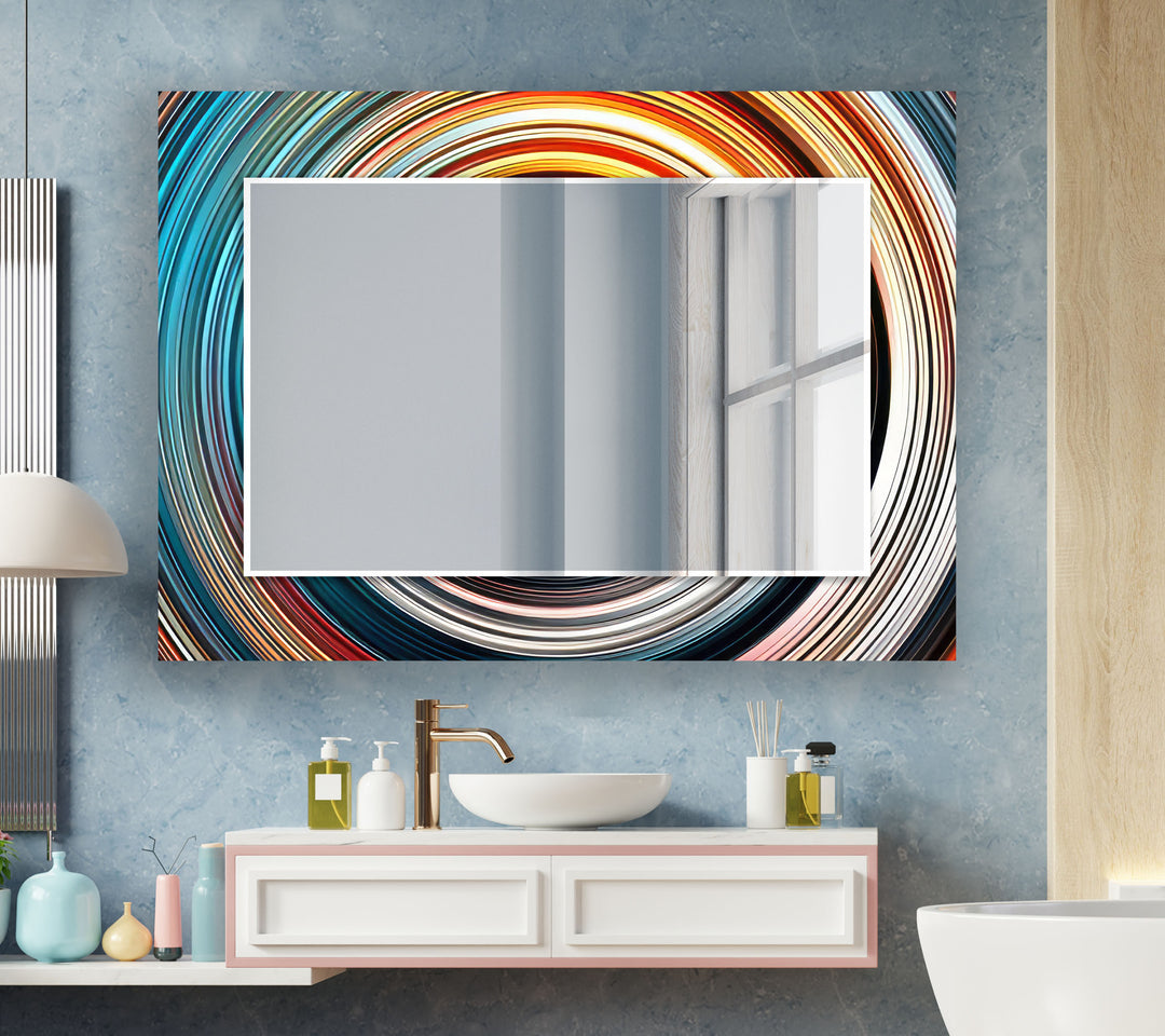 Blue & Orange Abstract Round Wall Mirror Mosaic Wall Mirror
