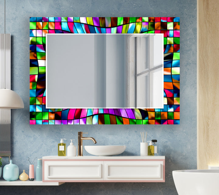 Stained Colored Blocks Wall Mirror Round Wall Mirror
