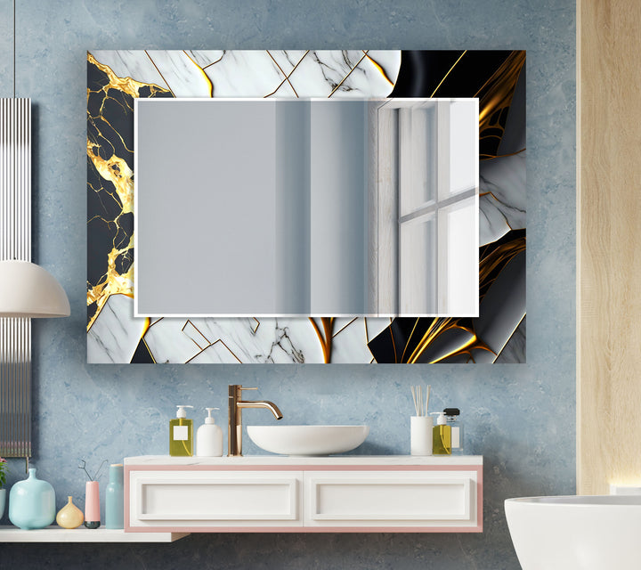 White & Black Gold Wall Mirror Marble Wall Mirror
