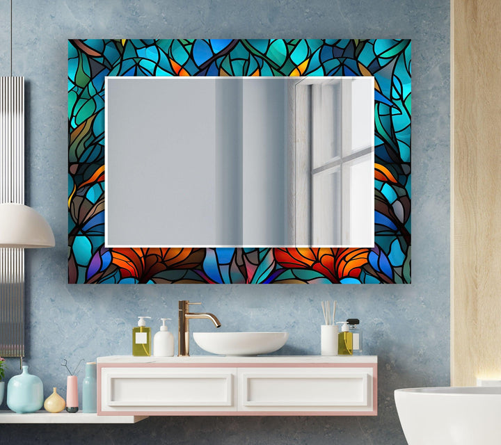 Blue Orange Leaf Wall Mirrors Decorative Wall Mirror
