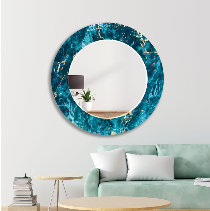 Turquoise and Golden Details Wall Mirror Modern Wall Mirror
