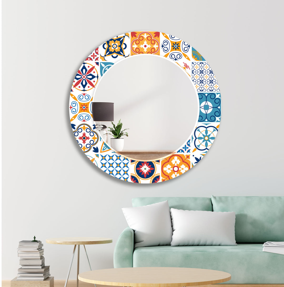 Mosaic White & Orange Round Wall Mirror gold frame mirror
