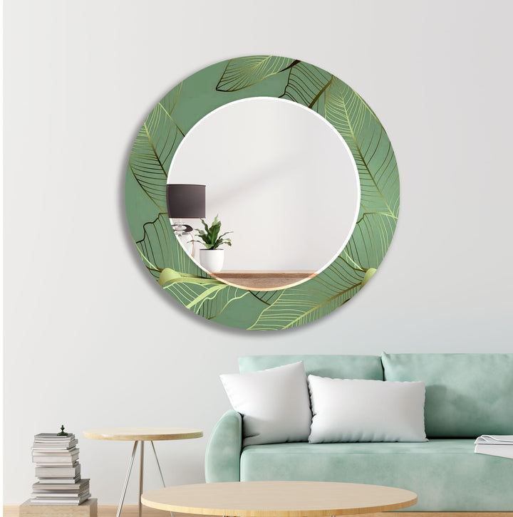 Green Golden Leafs Wall Mirror Decorative Mirror
