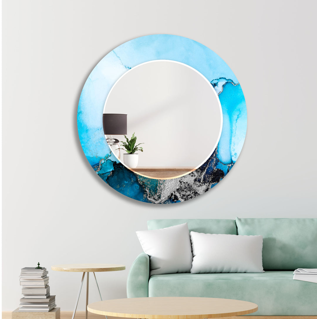 Blue and Silver Abstract Wall Mirror Modern Wall Mirror
