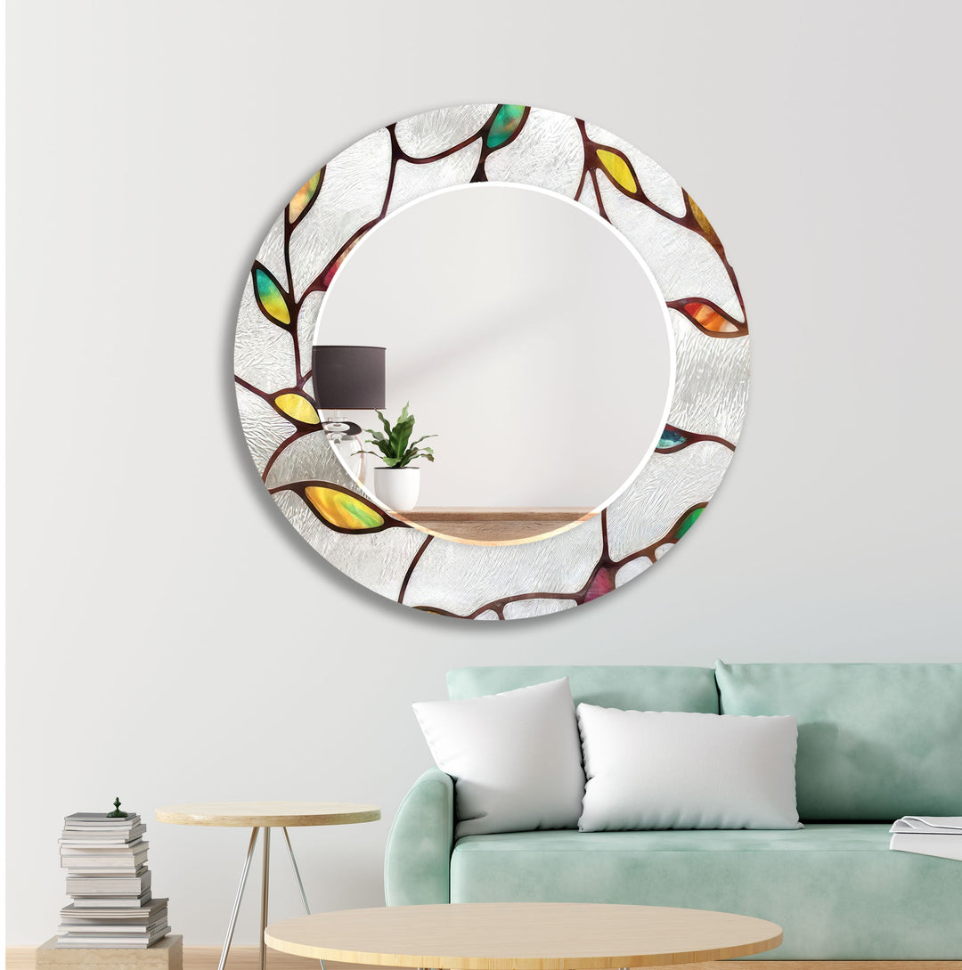 White Tree Details Wall Mirror Stained Glass Mirror
