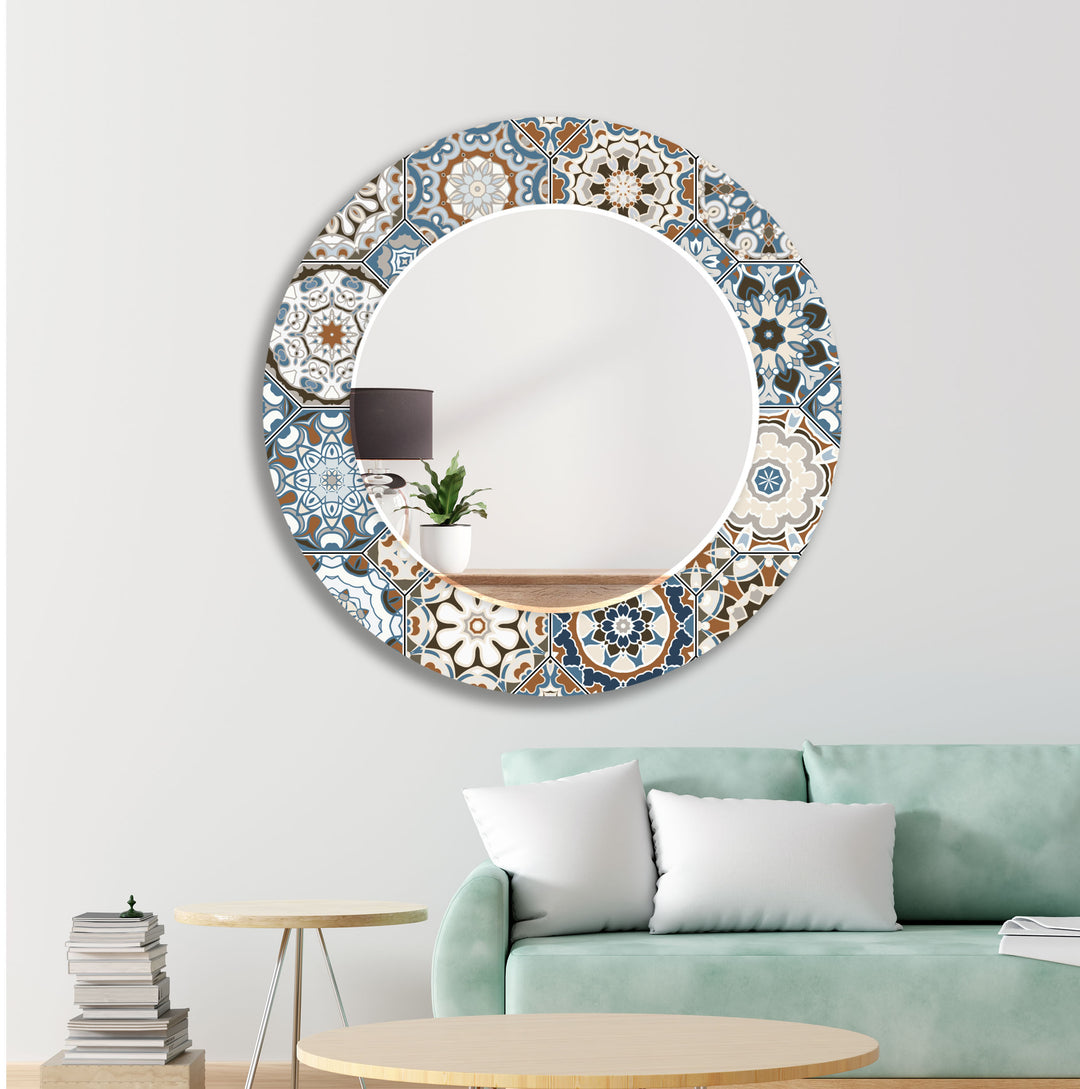 Mosaic Silver Beige Round Wall Mirror huge mirror
