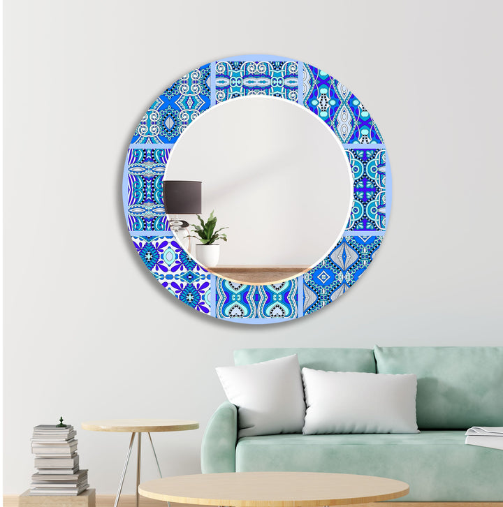 Ethnic Blue Mosaic Design Wall Mirror Square Wall Mirror
