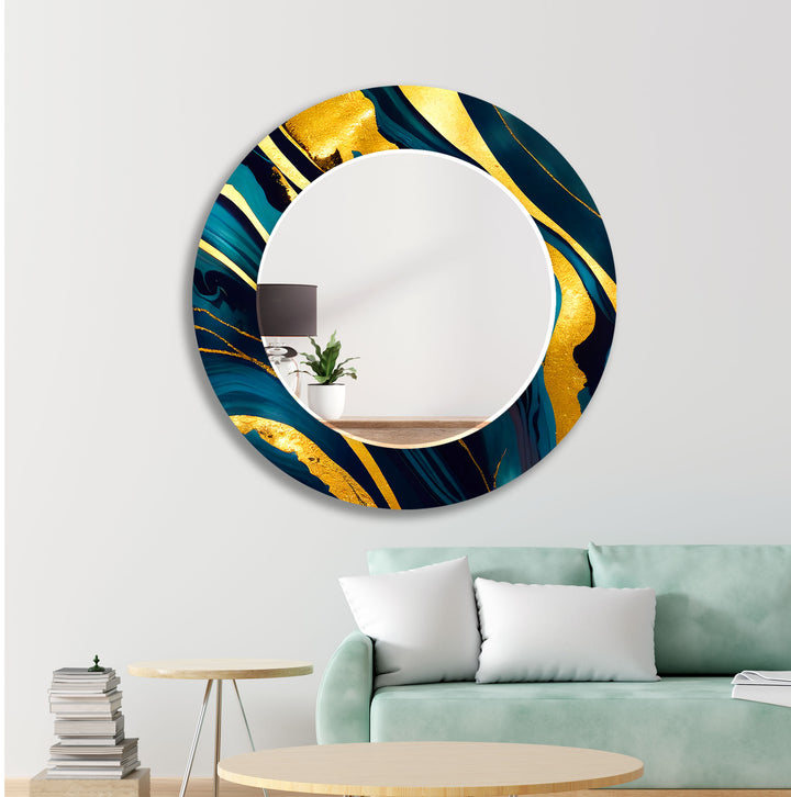 Green Golden Round Wall Mirror black frame mirror
