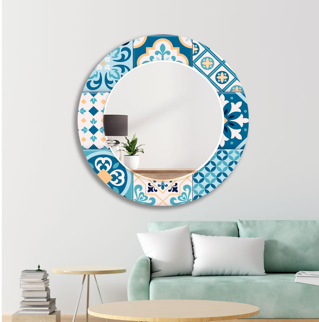 Mosaic Blue Design Wall Mirror Marble Wall Mirror
