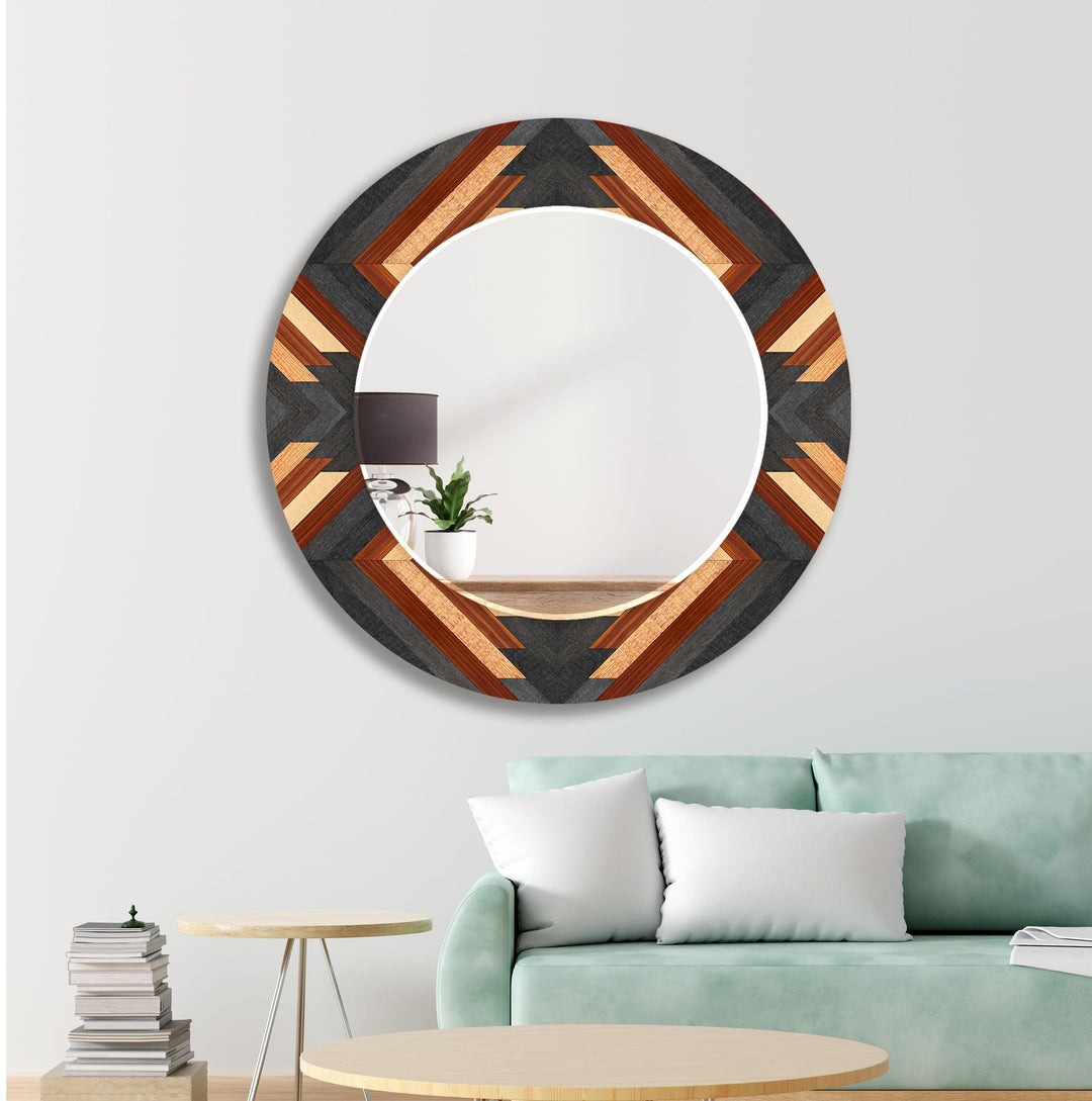 Wood Pattern Black Wall Mirror Bathroom Mirror
