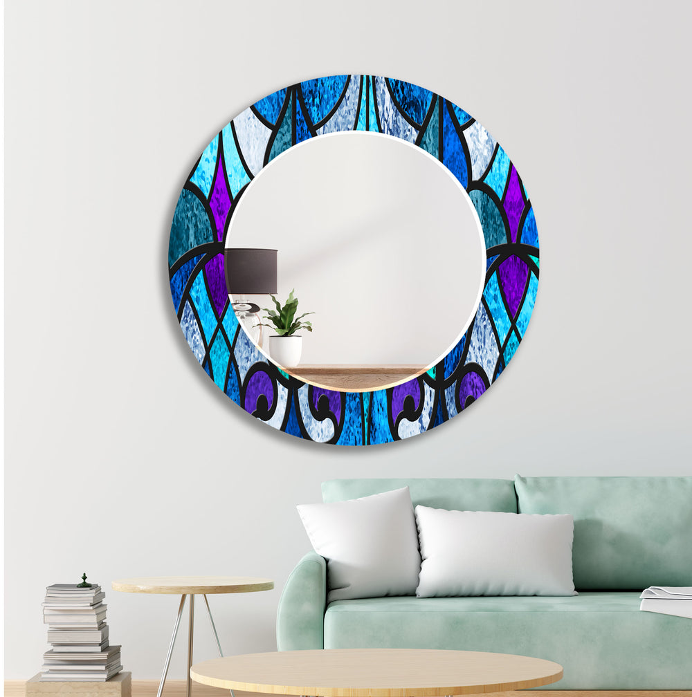 Geometric Blue Lines Wall Mirror Marble Mirror
