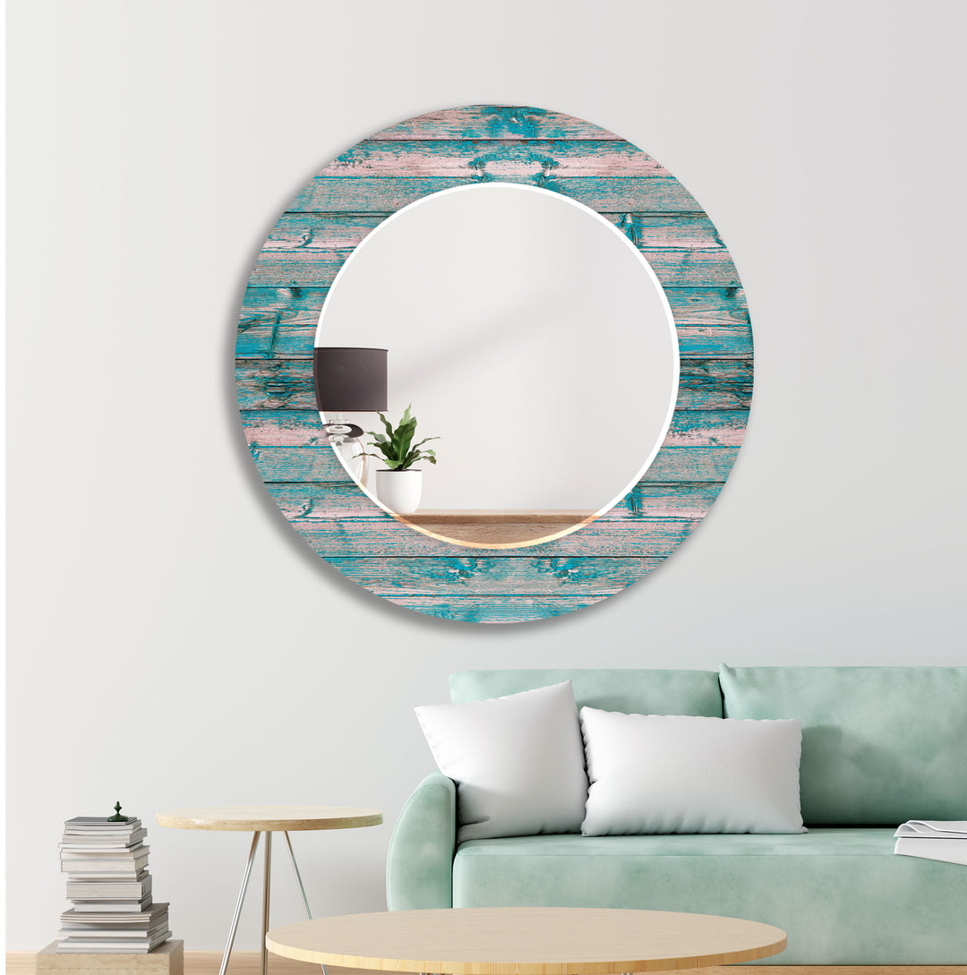 Blue Wooden Wall Mirror Bedroom Wall Mirror
