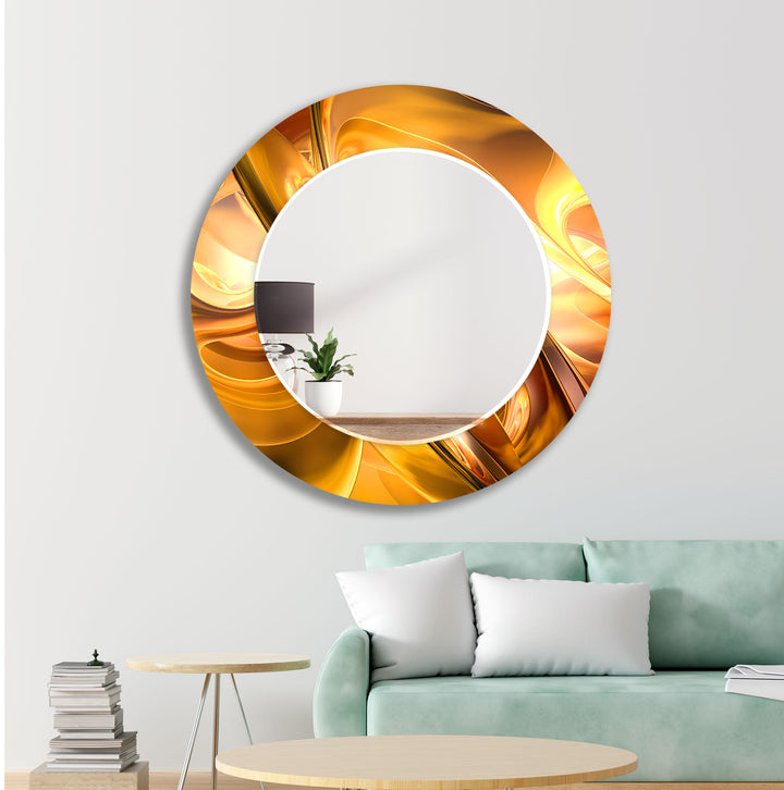 Caramel Color Lines Abstract Wall Mirror Round Mirror
