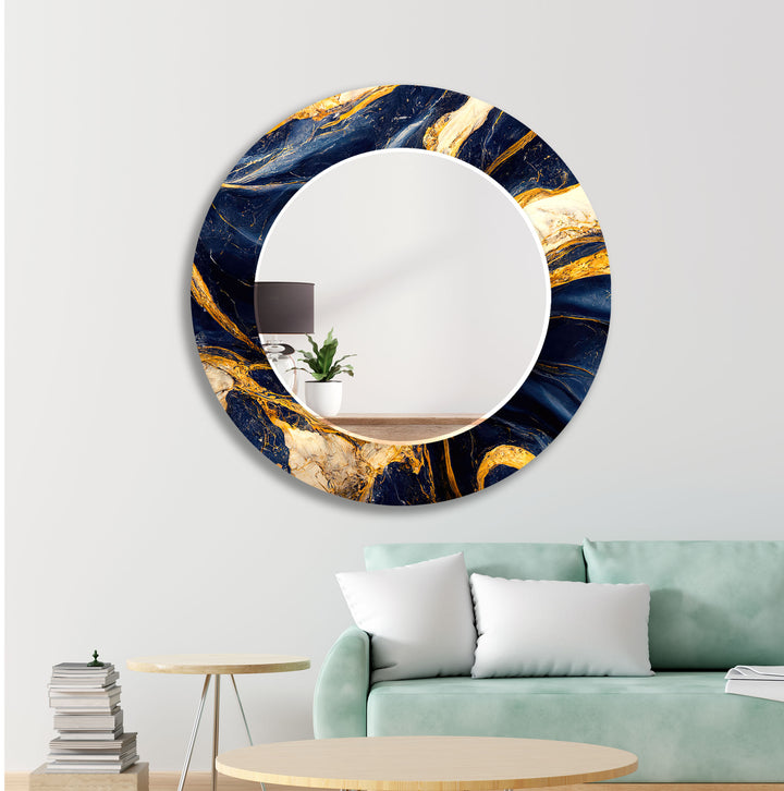 Dark Blue Golden Details Wall Mirrors backlit mirror
