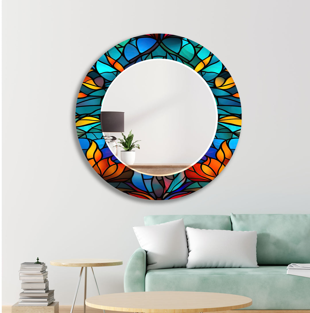 Blue Orange Leaf Wall Mirrors Long Mirror
