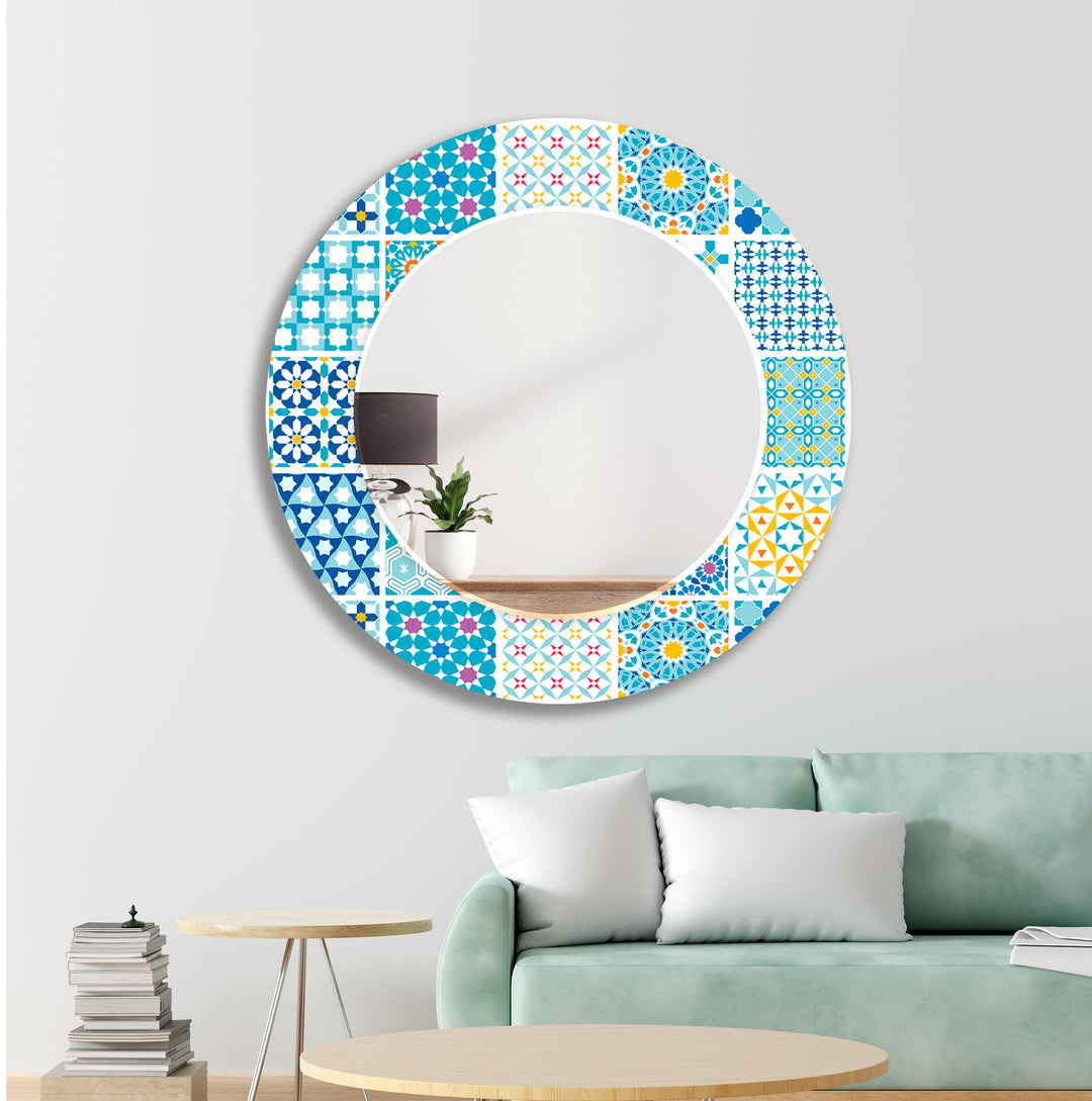 Mosaic Blue Wall Mirror Entryway Wall Mirror
